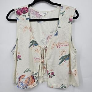Cali 1850‎ Linen Rayon Vest Women’s Size L Boho Graphic Print